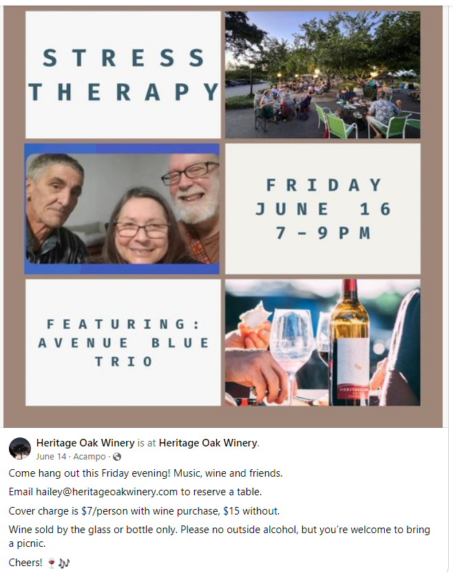 Avenue Blue Music, at Heritage Oak Winery, Acampo CA